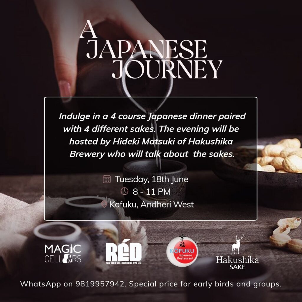 Hello everyone! I have 3 upcoming wine & sake experiences in June! Please DM me on 9819957942 for more information!