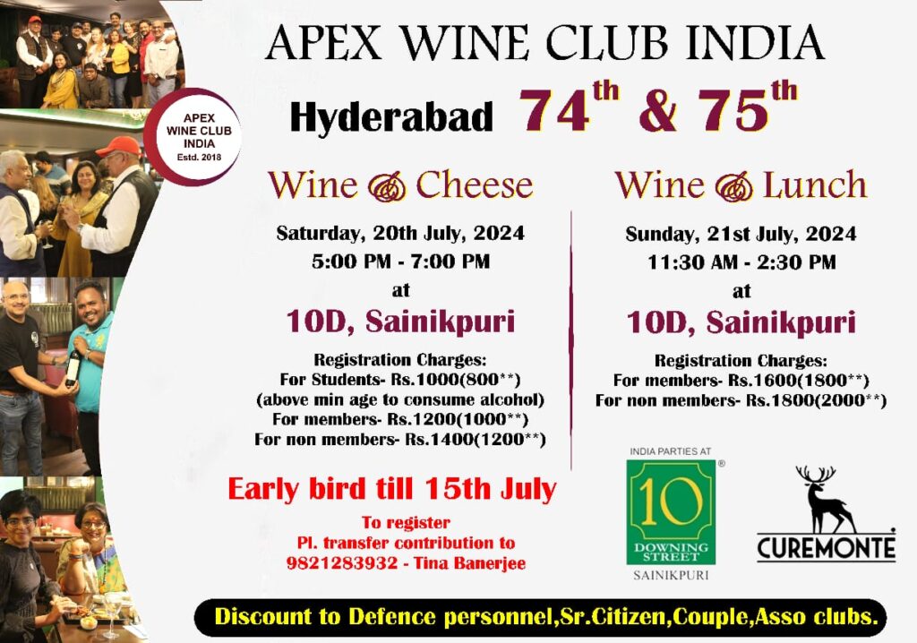 Apex wine club India Hyderabad 74 & 75th wine launch
